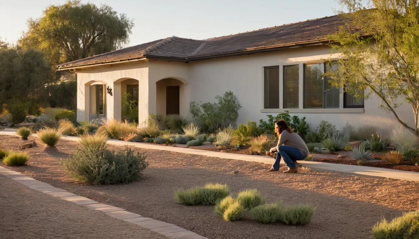 A stucco ranch home in Arcadia with a provider checking the foundation